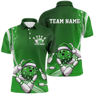 Custom Green Christmas Bowling Shirts For Men, Xmas Bowling Team Uniform Bowler Outfits IPHW7855