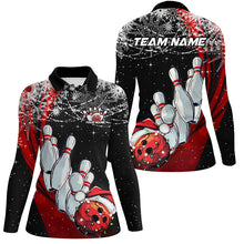 Load image into Gallery viewer, Blue Custom Christmas Bowling Team Shirts For Women, Xmas Bowling Team Outfits Gifts IPHW7857