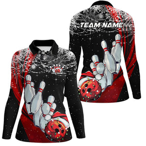 Blue Custom Christmas Bowling Team Shirts For Women, Xmas Bowling Team Outfits Gifts IPHW7857