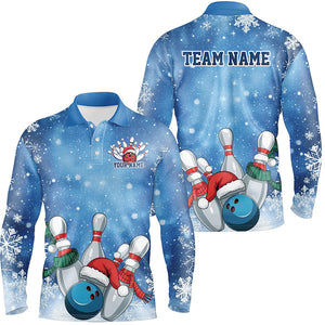 Blue Snowflake Custom Christmas Bowling Shirts For Men, Xmas Bowling Team Uniform Bowler Outfit IPHW7862