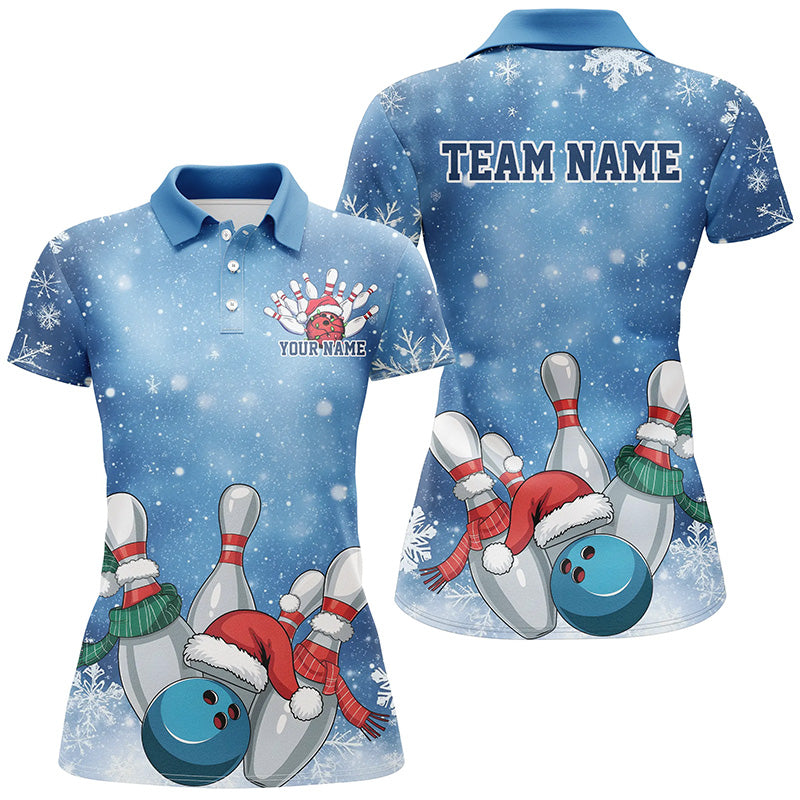 Blue Snowflake Custom Christmas Bowling Shirts For Women, Xmas Bowling Team Uniform IPHW7862