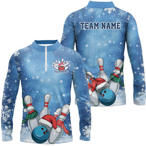 Blue Snowflake Custom Christmas Bowling Shirts For Men, Xmas Bowling Team Uniform Bowler Outfit IPHW7862