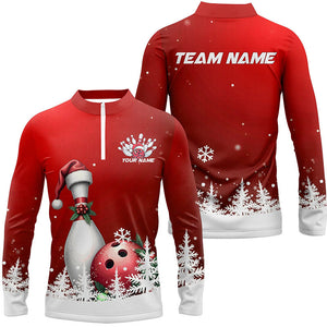 Red Snowflake Custom Christmas Bowling Shirts For Men, Santa Bowling Team Outfit Bowler Shirt IPHW7867