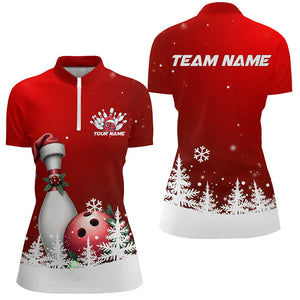 Red Snowflake Custom Christmas Bowling Shirts For Women, Santa Bowling Team Outfit Shirt IPHW7867