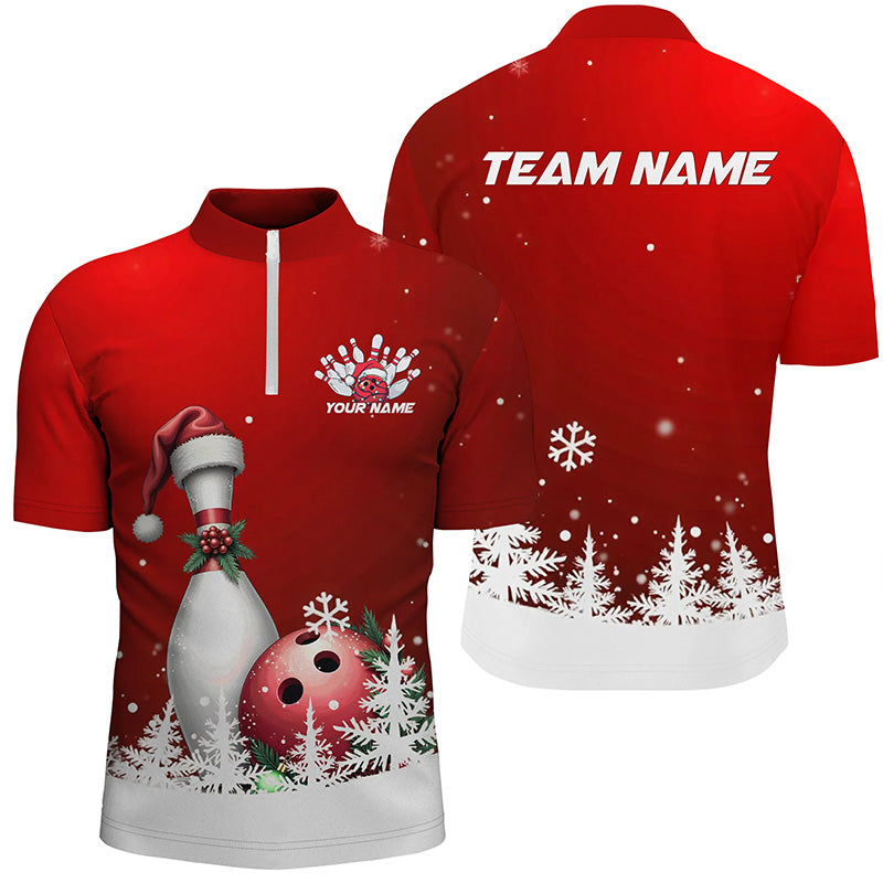 Red Snowflake Custom Christmas Bowling Shirts For Men, Santa Bowling Team Outfit Bowler Shirt IPHW7867