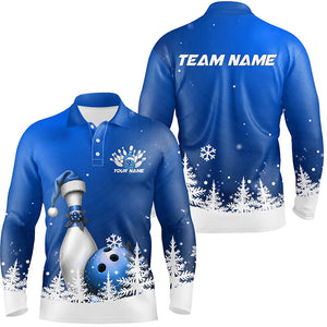 Blue Snowflake Custom Christmas Bowling Shirts For Men, Santa Bowling Team Outfit Bowler Shirt IPHW7868