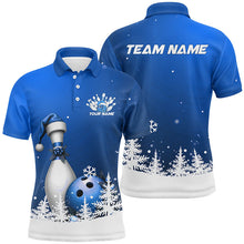 Load image into Gallery viewer, Blue Snowflake Custom Christmas Bowling Shirts For Men, Santa Bowling Team Outfit Bowler Shirt IPHW7868