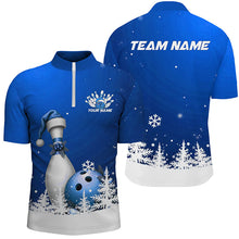 Load image into Gallery viewer, Blue Snowflake Custom Christmas Bowling Shirts For Men, Santa Bowling Team Outfit Bowler Shirt IPHW7868