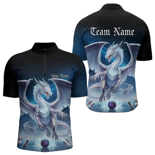 Custom Blue Ice Dragon Bowling Quarter-Zip Shirts For Men, Dragon Bowling League Shirt IPHW8301