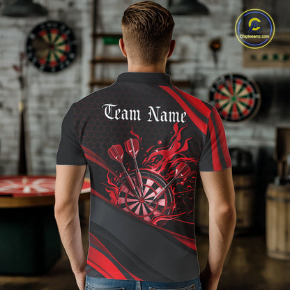 Custom Red Fire Flame Dartboard Darts Team Men Polo Shirts, Dart League Shirts IPHW10377