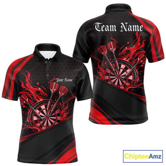 Custom Red Fire Flame Dartboard Darts Team Men Polo Shirts, Dart League Shirts IPHW10377