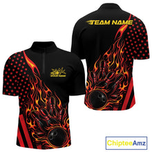 Load image into Gallery viewer, Custom Red Orange Patriotic Flame Bowling Men Quarter-Zip Shirt, US Flag Bowler Jersey IPHW11165