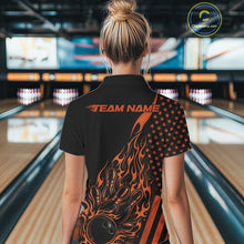 Load image into Gallery viewer, Custom Orange Patriotic Flame Bowling Women Quarter-Zip Shirt, US Flag Bowler Jersey IPHW11169