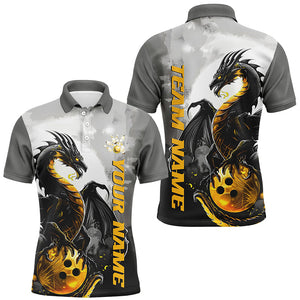 Black And Gold Custom Dragon Bowling Shirts For Men, Dragon Bowling Team Shirts IPHW7058