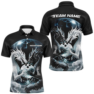 Black And White Dragon Custom Bowling Shirts For Men, Dragon Bowling League Shirt Outfits IPHW7064