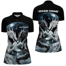 Load image into Gallery viewer, Black And White Dragon Custom Bowling Shirts For Women, Dragon Bowling League Shirt Outfits IPHW7064