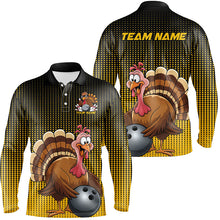 Load image into Gallery viewer, Black And Yellow Custom Funny Thanksgiving Bowling Shirts For Men, Turkey Bowling Team Shirt IPHW7871