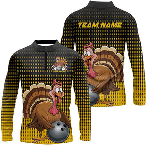 Black And Yellow Custom Funny Thanksgiving Bowling Shirts For Men, Turkey Bowling Team Shirt IPHW7871