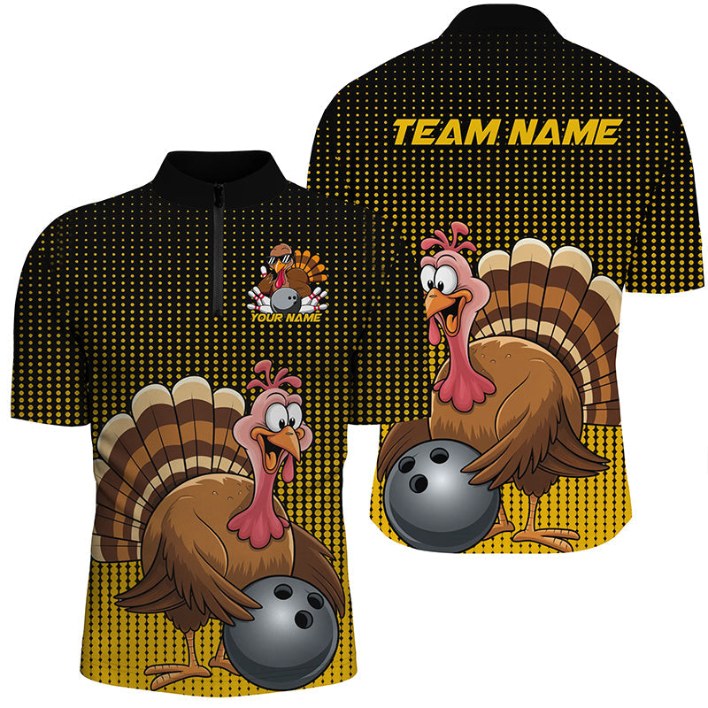 Black And Yellow Custom Funny Thanksgiving Bowling Shirts For Men, Turkey Bowling Team Shirt IPHW7871