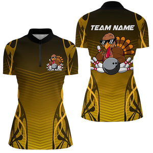 Custom Funny Turkey Bowling Team Shirts For Women, Thanksgiving Bowling Uniform Outfit IPHW7873