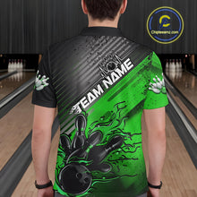 Load image into Gallery viewer, Custom Green Strike Flame Bowling Polo Shirts For Men, Bowling Team Shirt Bowlers Outift IPHW9616