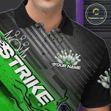 Load image into Gallery viewer, Custom Green Strike Flame Bowling Polo Shirts For Men, Bowling Team Shirt Bowlers Outift IPHW9616
