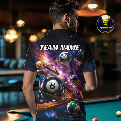 Custom Galaxy Billiards Team Men Polo Shirt, Pool League Shirt IPHW11799