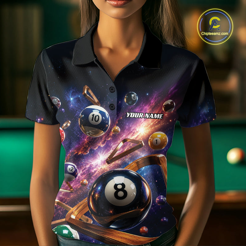 Custom Galaxy Billiards Team Women Polo Shirt, Pool League Shirt IPHW11799