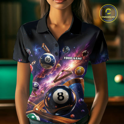 Custom Galaxy Billiards Team Women Polo Shirt, Pool League Shirt IPHW11799