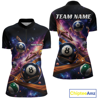 Custom Galaxy Billiards Team Women Quarter-Zip Shirt, Pool League Shirt IPHW11799