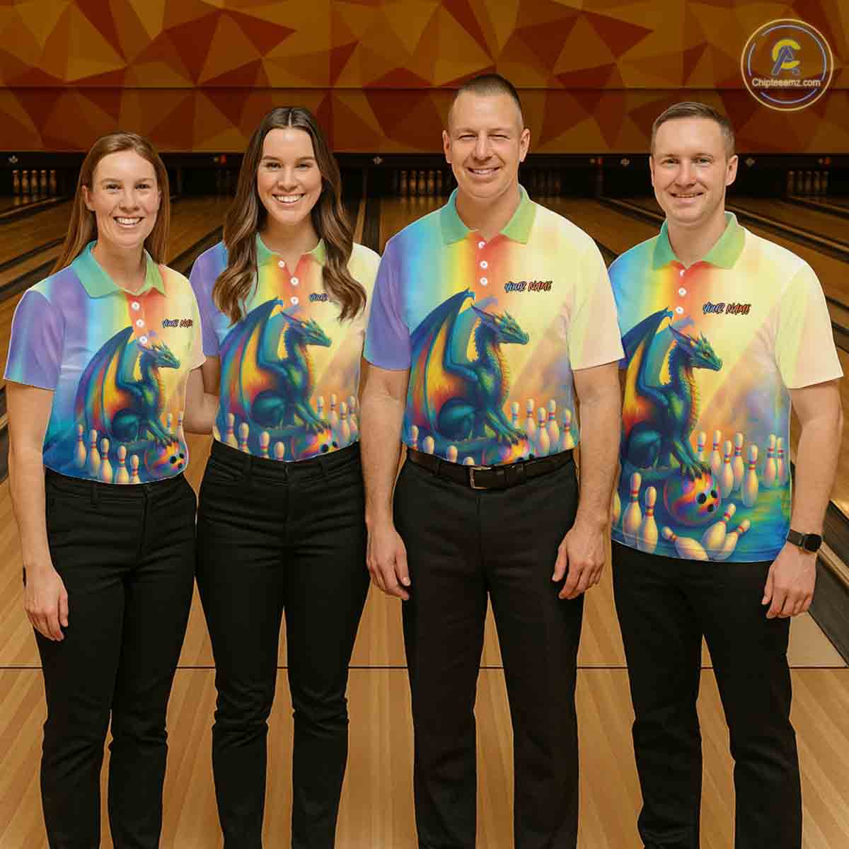Custom Colorful Rainbow Colors Dragon Bowling Team Shirts, Dragon Bowling League Shirt IPHW10234