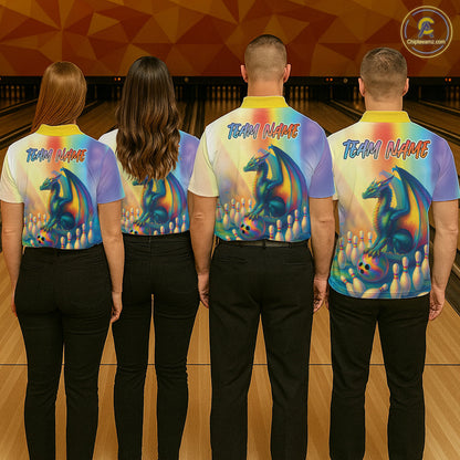 Custom Colorful Rainbow Colors Dragon Bowling Team Shirts, Dragon Bowling League Shirt IPHW10234