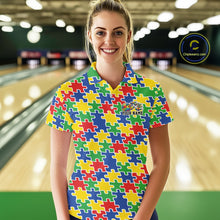 Load image into Gallery viewer, Custom Colorful Autism Awareness Butterfly Ribbon Bowling Women Shirt, Puzzles Jersey IPHW11203