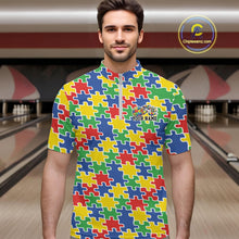 Load image into Gallery viewer, Custom Colorful Autism Awareness Butterfly Ribbon Bowling Men Shirt, Puzzles Jersey IPHW11203