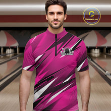 Load image into Gallery viewer, Custom Pink Team Bowling Jerseys For Men, Bowling Tournament Quarter-Zip Shirt Bowler Outfit IPHW11419