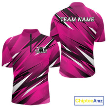 Load image into Gallery viewer, Custom Pink Team Bowling Jerseys For Men, Bowling Tournament Quarter-Zip Shirt Bowler Outfit IPHW11419