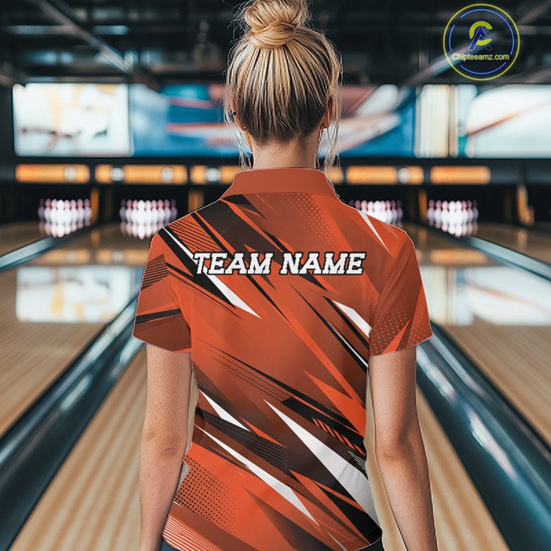 Person wearing a bowling shirt with 'TEAM NAME' text in a bowling alley.