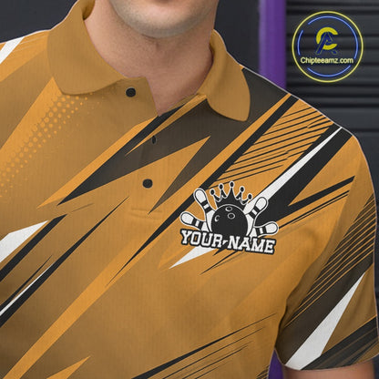 Bowling shirt with a logo and 'Your Name' text on a person wearing it.