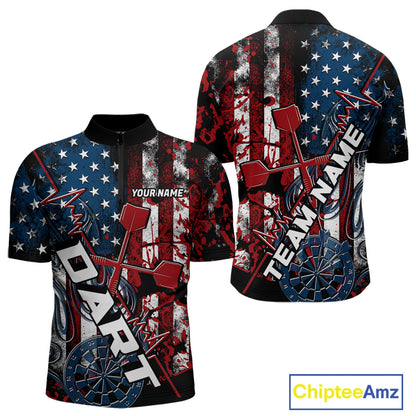Custom Vintage Patriotic Dart Team Men Quarter-Zip Shirts, US Flag Dart Jerseys IPHW9648