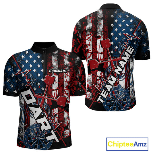 Custom Vintage Patriotic Dart Team Men Quarter-Zip Shirts, US Flag Dart Jerseys IPHW9648