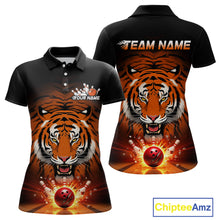 Load image into Gallery viewer, Custom Team Name Tiger Print Bowling Polo Shirt For Women, Bowling Team Tournament Outfit IPHW9092