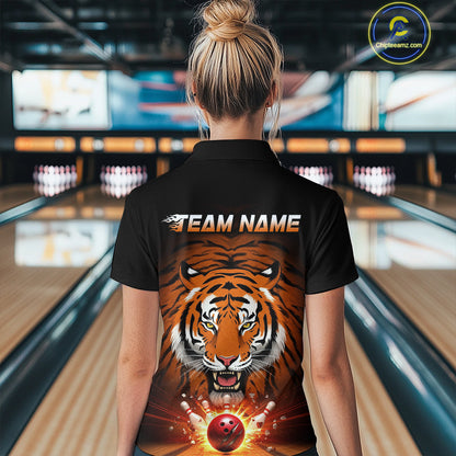 Custom Team Name Tiger Print Bowling Quarter-Zip Shirts For Women, Team Tournament Outfit IPHW9092