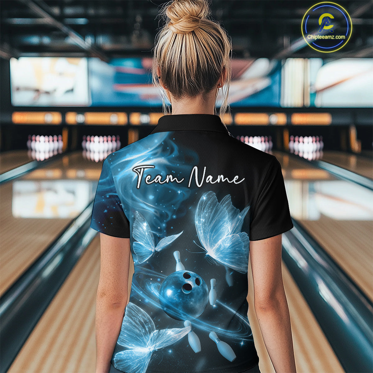 Custom Ethereal Blue Butterflies Bowling Women Quarter-Zip Shirts, Ladies Bowling Outfit IPHW10238