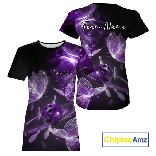 Custom Ethereal Purple Butterflies Bowling Team Women T-Shirts, Ladies Bowling Outfit IPHW10239