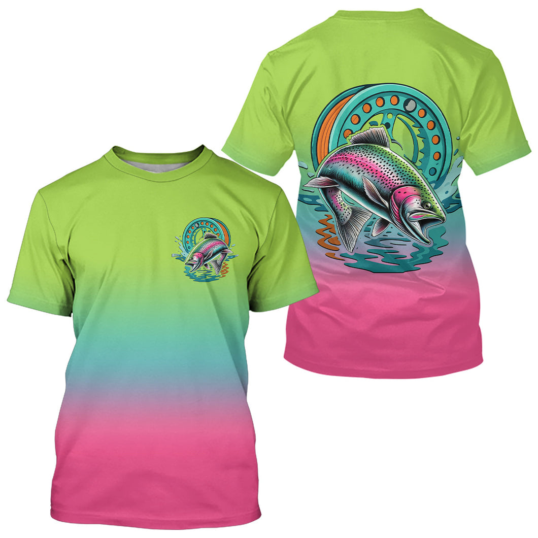 Custom Rainbow Trout Fly Fishing T-Shirts, Fly Reel Tournament Shirt IPHW9122