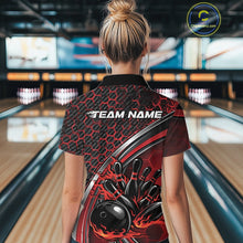 Load image into Gallery viewer, Custom Red Flame Bowling Women Polo Team Shirt, Hexagon Pattern Bowling Jerseys IPHW11310
