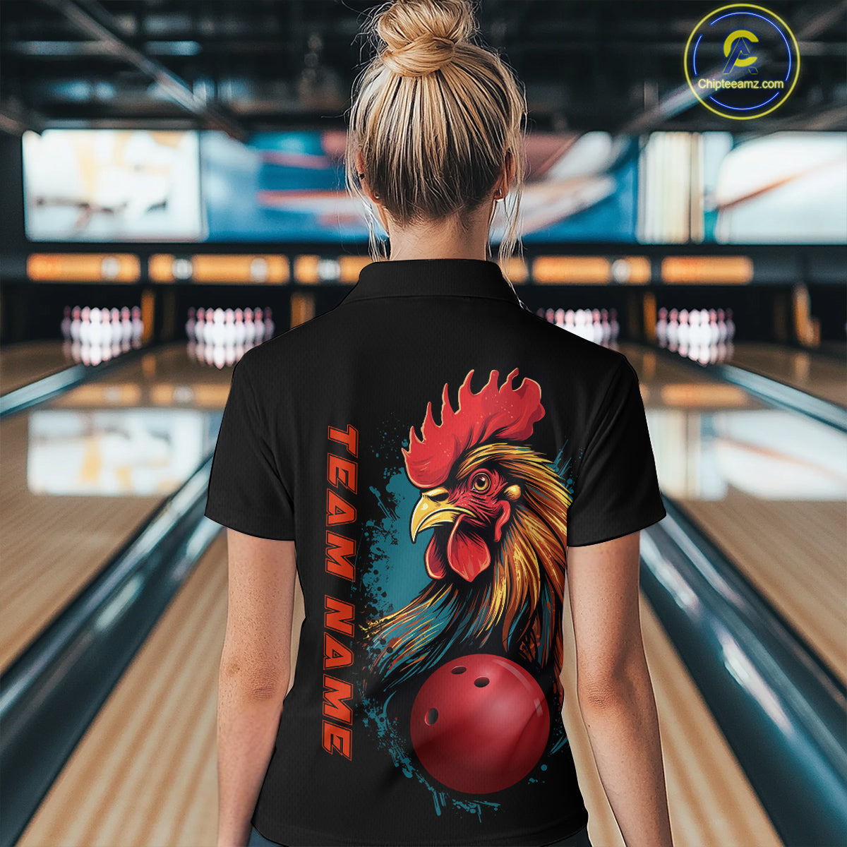 Custom Chicken Bowling Shirts For Women Bowling Polo Shirts Team Bowling League Jersey IPHW5290