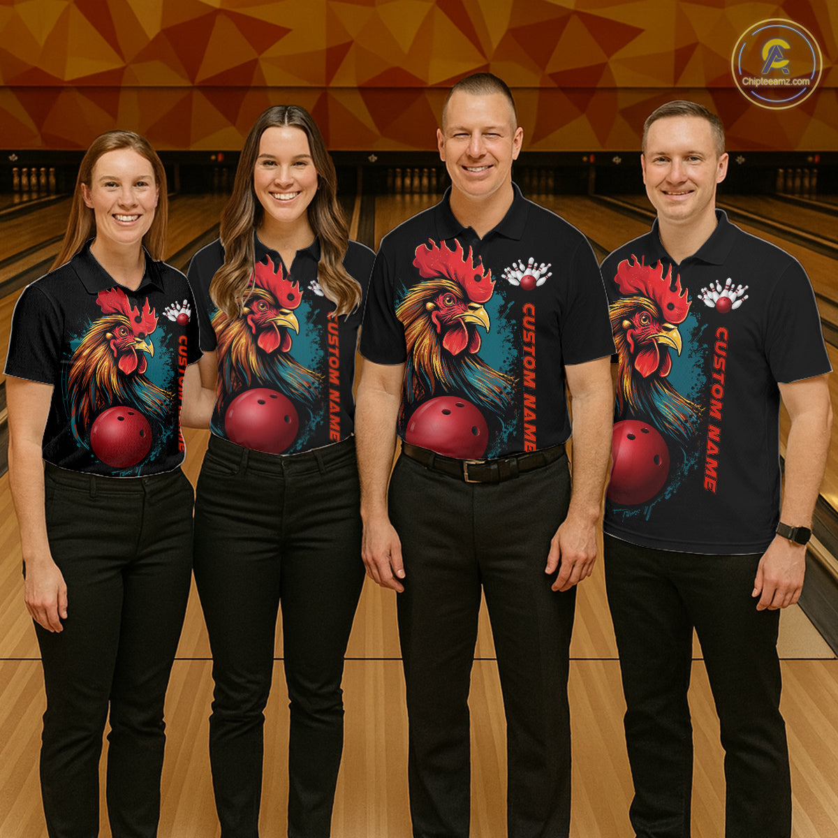 Custom Chicken Bowling Shirts For Men Bowling Polo Shirts Team Bowling League Jersey IPHW5290