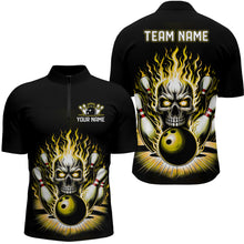 Load image into Gallery viewer, Personalized Unisex Skull Bowling Shirt Custom Team'S Name Flame Bowler Jerseys | Yellow IPHW6513