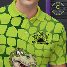 Load image into Gallery viewer, Custom Funny Green Dinosaur Bowling Team Men Polo Shirt, Bowling Tournament Team Shirt IPHW9930